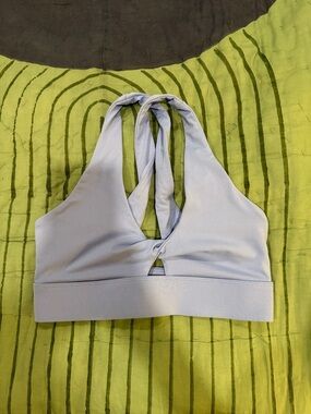Light Blue Twist-Back Halter Sports Bra - Women Intimates